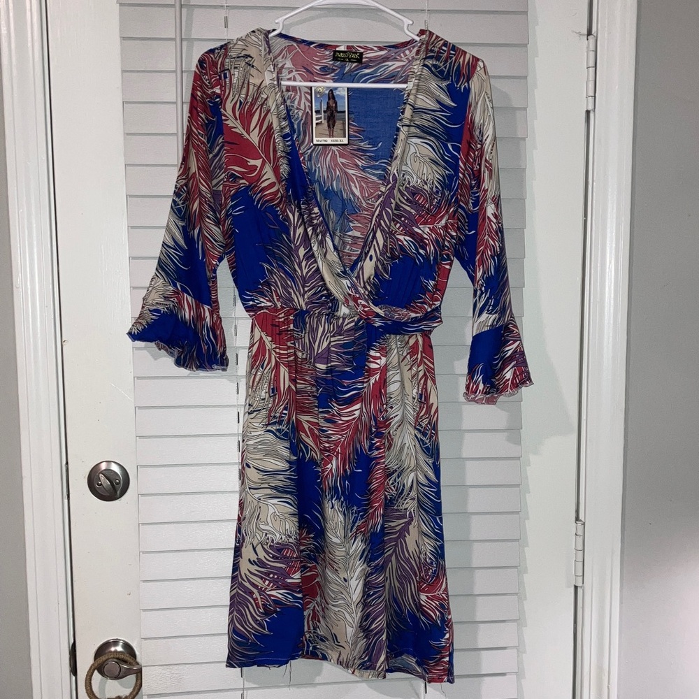 Chic Long Sleeve Dress in Blue and Red